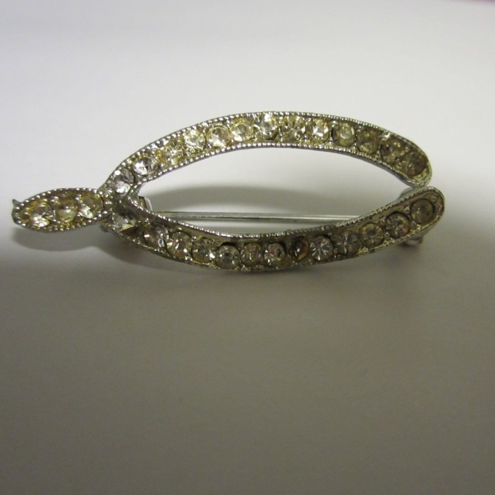 VINTAGE Rhinestone Wishbone brooch